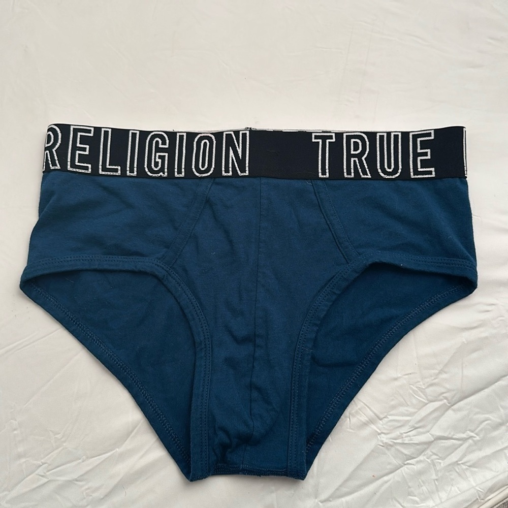 True Religion teal and black logo briefs